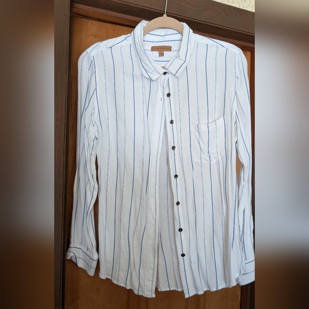JACHS Girlfriend Blue and White Striped Button-Down Shirt